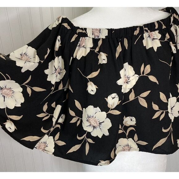Lulus Womens Light Of Dawn Black Floral On Off Shoulder Split Back Cropped Top-L - Picture 9 of 15